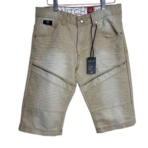 Switch Remarkable Moto Shorts Mens 30 Khaki Tan Ribbed Biker Denim SS7726 St. A8